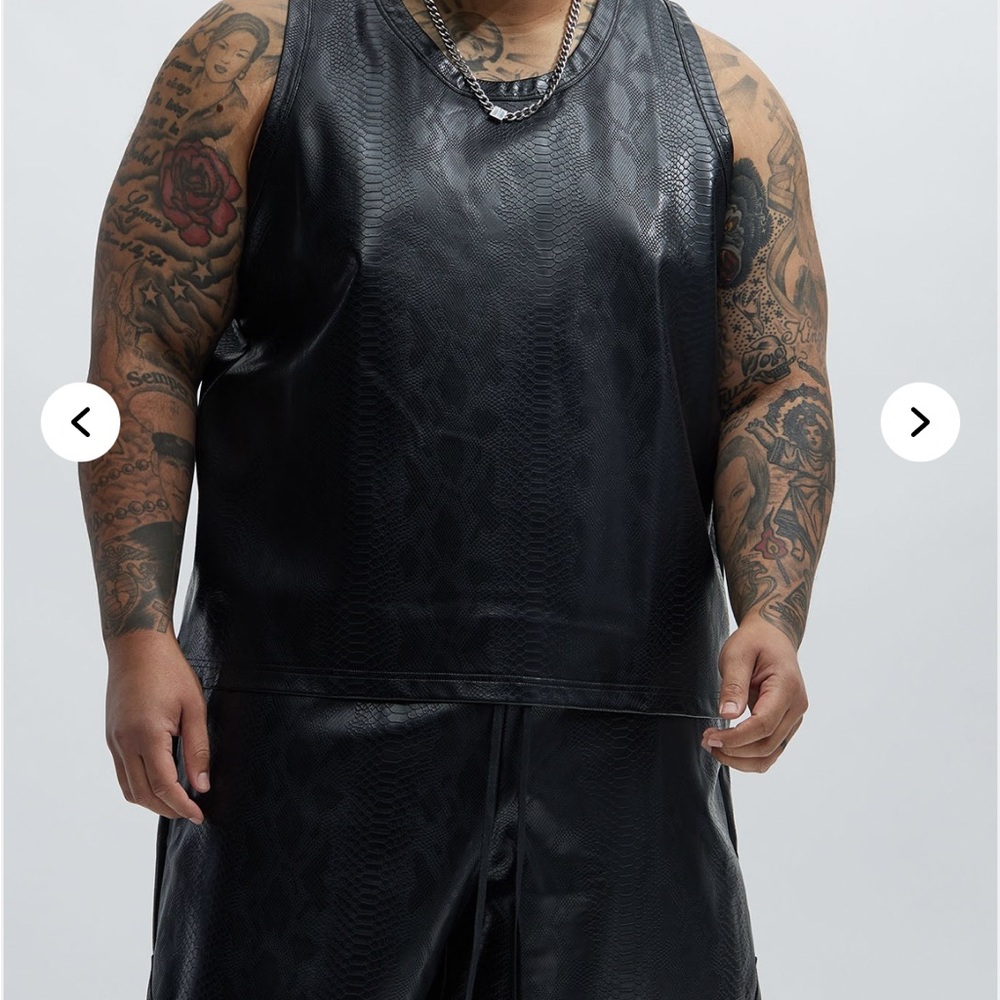 Black Faux Leather Croc Tank and Shorts Set